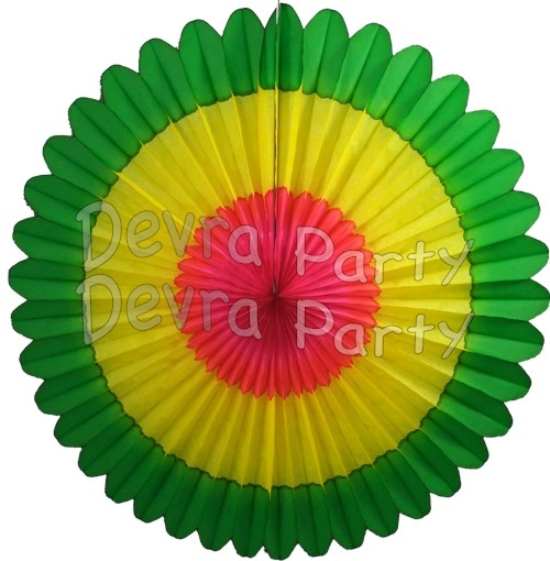 27 Inch Deluxe Fan Green Yellow Cerise (12 pcs) - Click Image to Close
