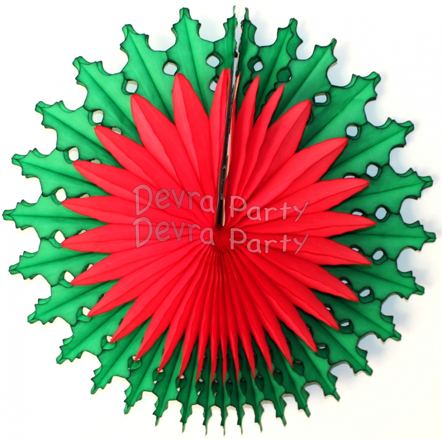 22 Inch Poinsettia Christmas Fan (6 pcs) - Click Image to Close