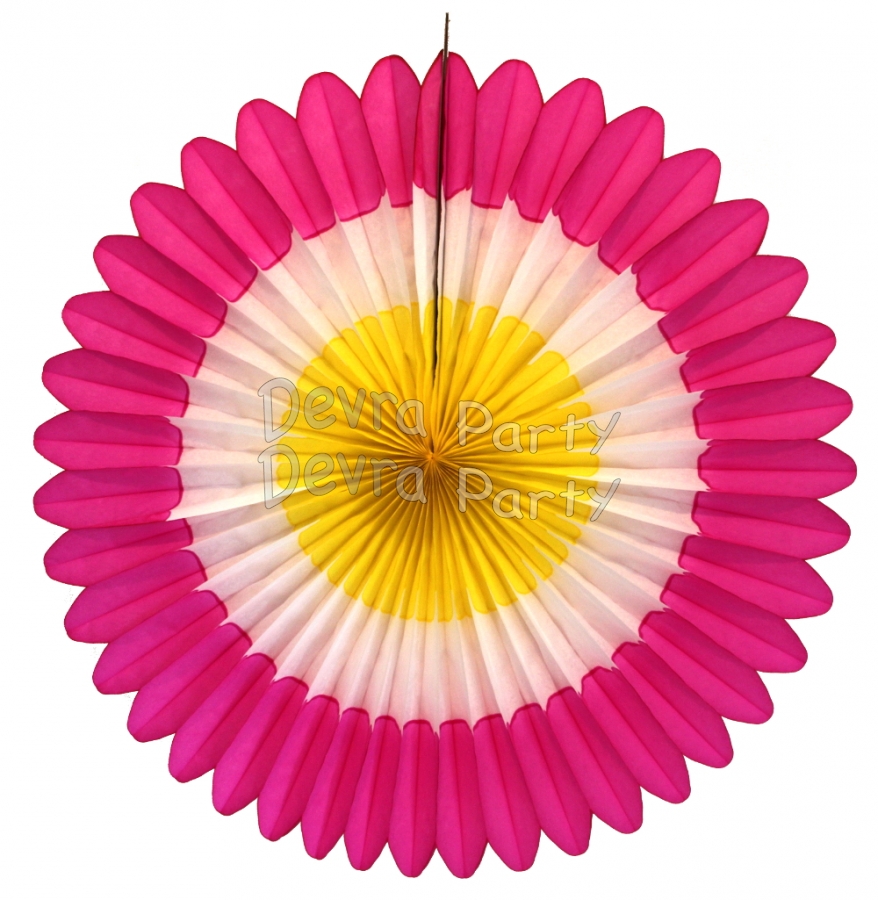 27 Inch Deluxe Fan Hot Pink White Yellow (12 pcs) - Click Image to Close