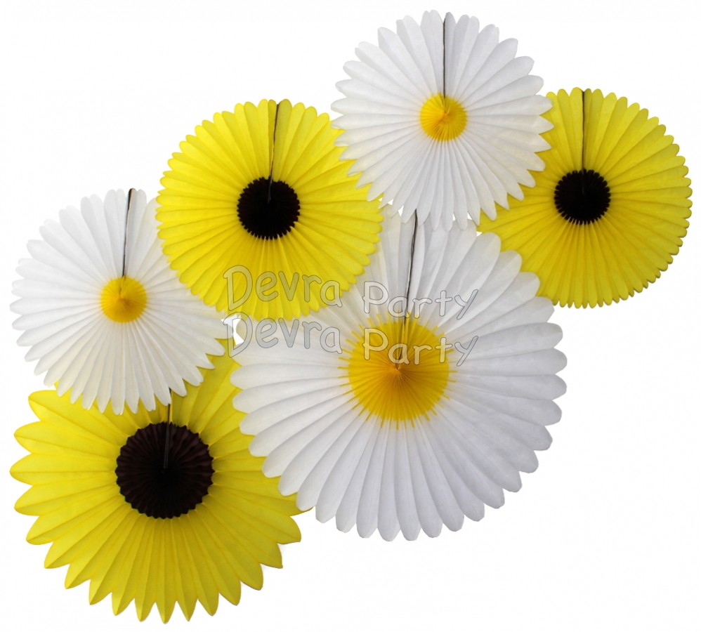 Daisies and Sunflowers - Set of Six Party Fans - SINGLE KIT - Click Image to Close