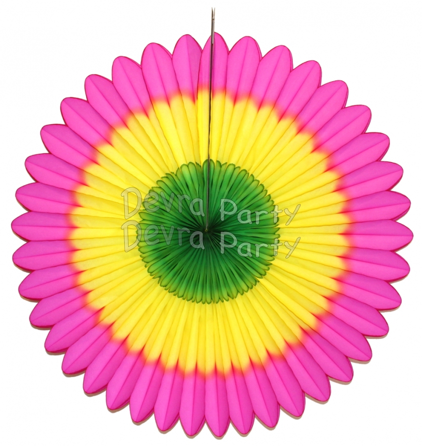 27 Inch Deluxe Fan Cerise Yellow Green (12 pcs) - Click Image to Close