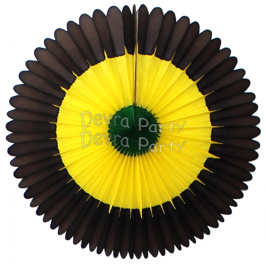 13 Inch Jamaican Black/Yellow/Green Fan Decorations (12 PCS) - Click Image to Close