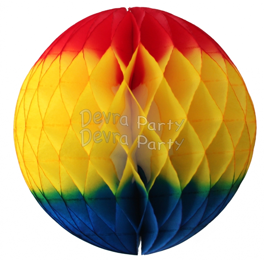Rainbow Fiesta Red/Gold/Turquoise Tissue Paper Balls (12 pcs) - Click Image to Close