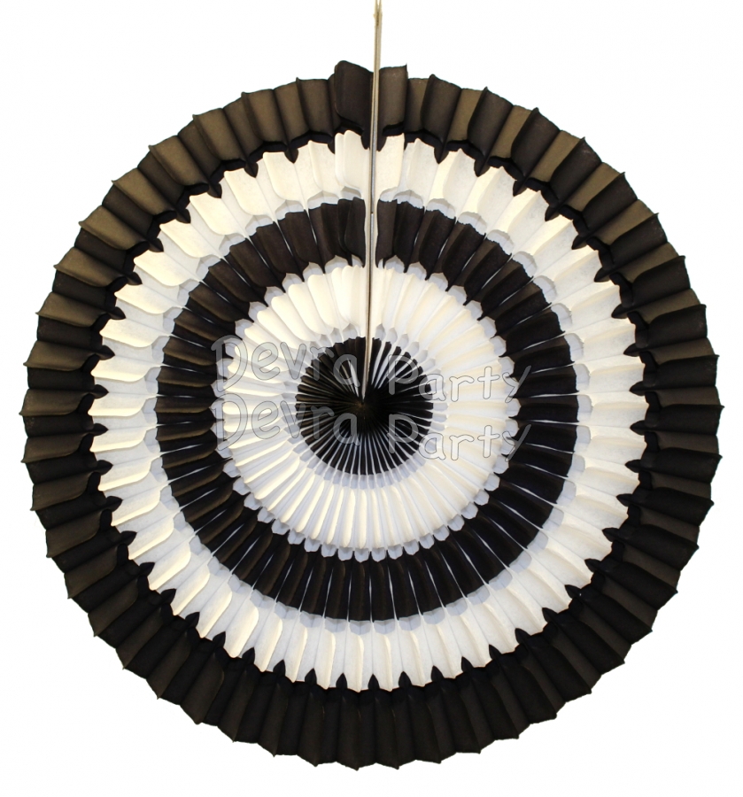 16 Inch Tissue Paper Striped Fan Black White (12 pcs) - Click Image to Close