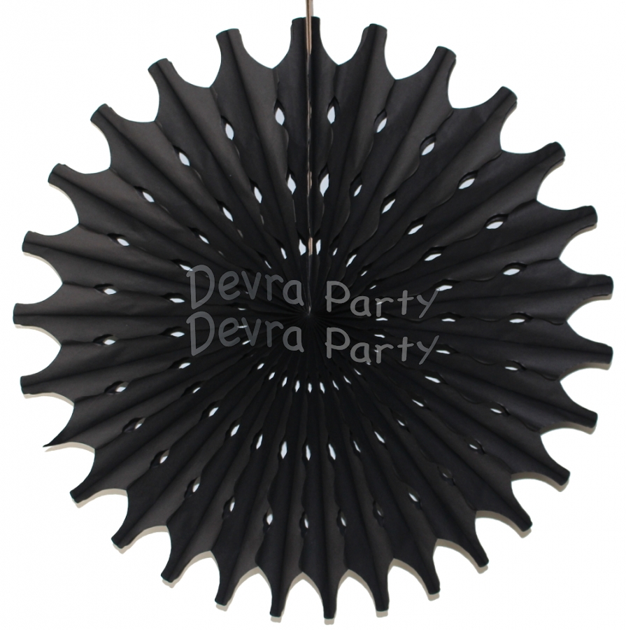 Black 18 Inch Tissue Paper Fan (12 pieces) - Click Image to Close