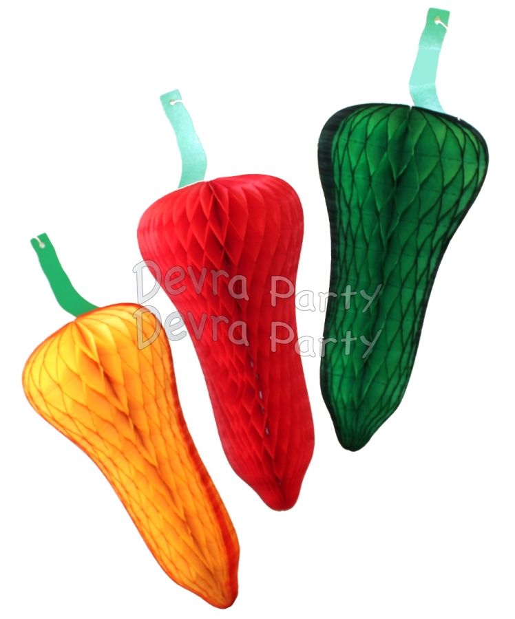 Chili Peppers 15 Inch Honeycomb Tissue Paper Decoration (12 pcs) - Click Image to Close
