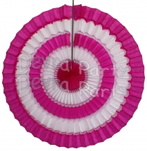 16 Inch Striped Tissue Paper Fan Cerise and White (12 pcs)