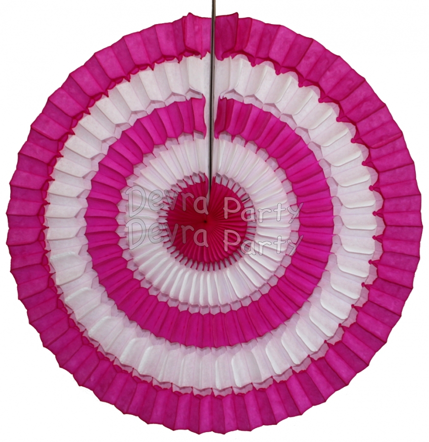 16 Inch Striped Tissue Paper Fan Cerise and White (12 pcs) - Click Image to Close