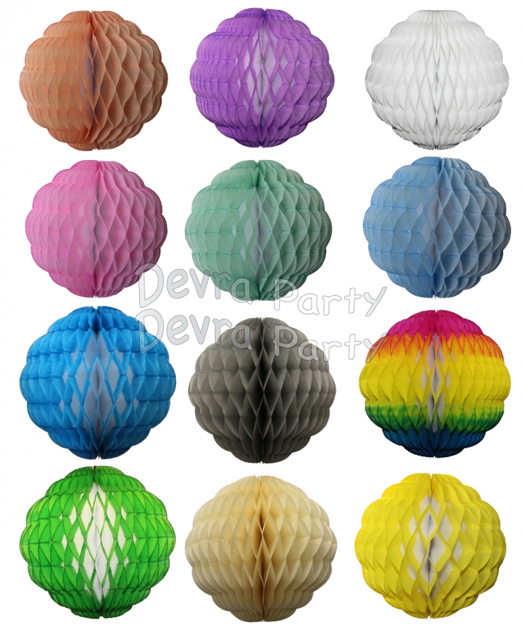 8 Inch Honeycomb Puff Balls, White Center (12 pcs) - Click Image to Close