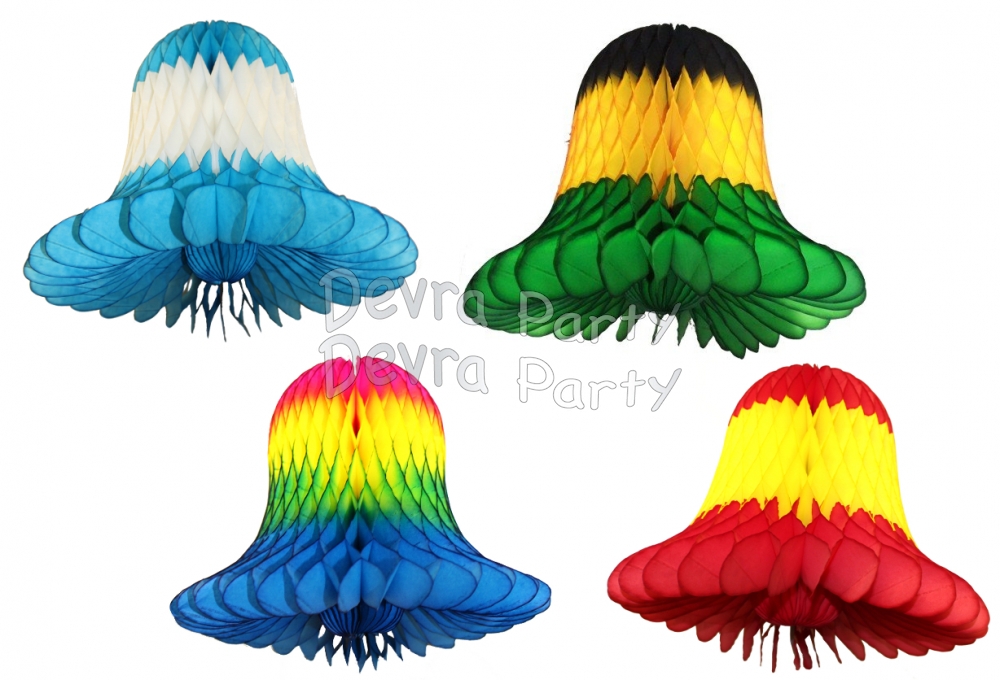 24 Inch Honeycomb Tissue Paper Bell Multi Colors (12 pcs) - Click Image to Close