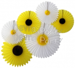 Daisies and Sunflowers - Set of Six Party Fans - 12 KITS
