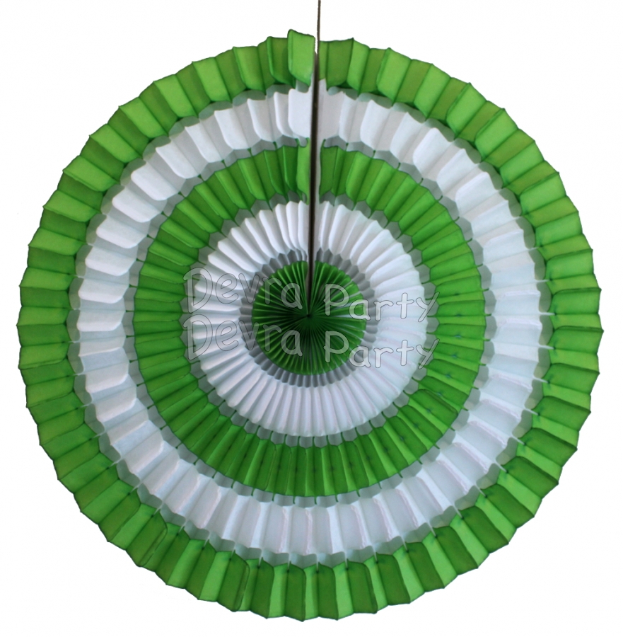 16 Inch Striped Tissue Paper Fan Lime Green and White (12 pcs) - Click Image to Close