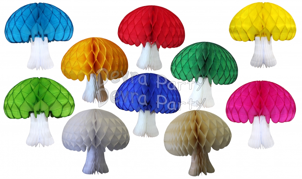Multi-Colored 16 Inch Honeycomb Mushroom Decorations (6 pcs) - Click Image to Close