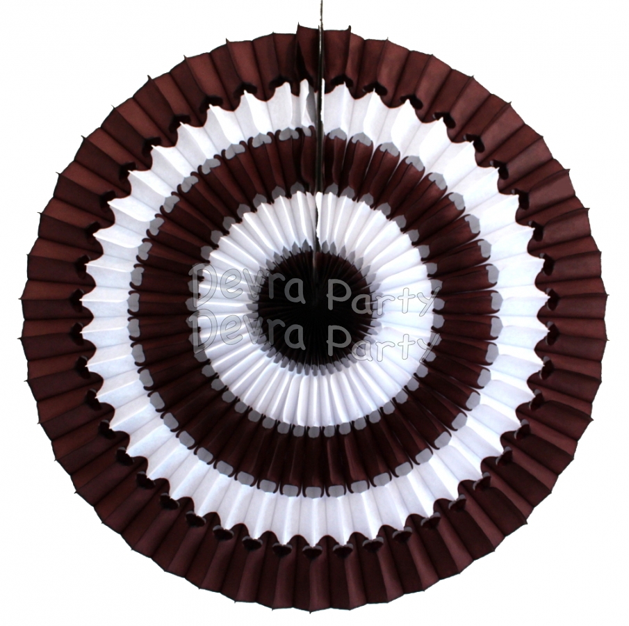 16 Inch Tissue Paper Striped Fan Brown and White (12 pcs) - Click Image to Close