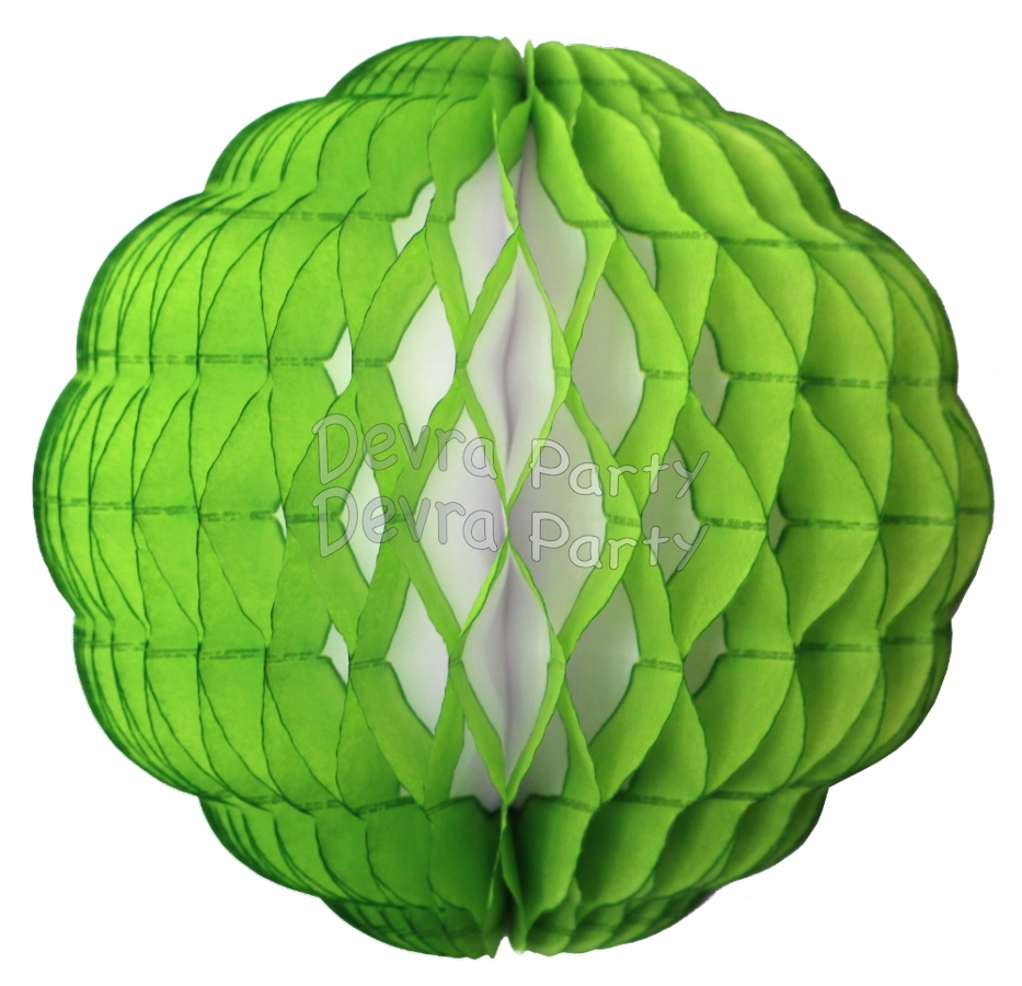 8 Inch Puff Ball Lime Green and White (12 pcs) - Click Image to Close