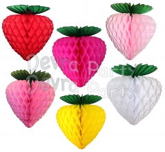 Honeycomb Tissue Strawberry, 8 Inch - Green Leaves (12 pcs)