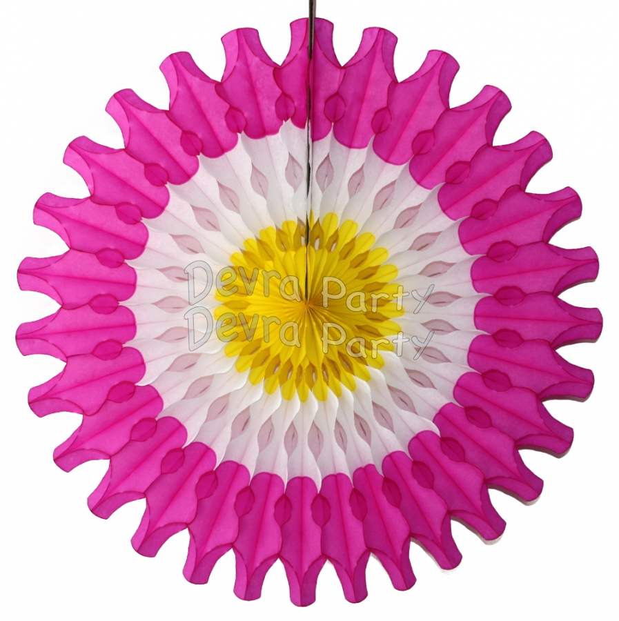 Easter 18 Inch Tissue Paper Fan - Hot Pink/White/Yellow (12 pcs) - Click Image to Close
